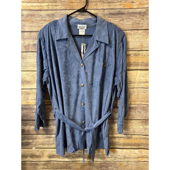Fashion Formula Womens Faux Suede Safari Jacket Chambray Size 2X‎ Belt Button - Picture 1 of 5